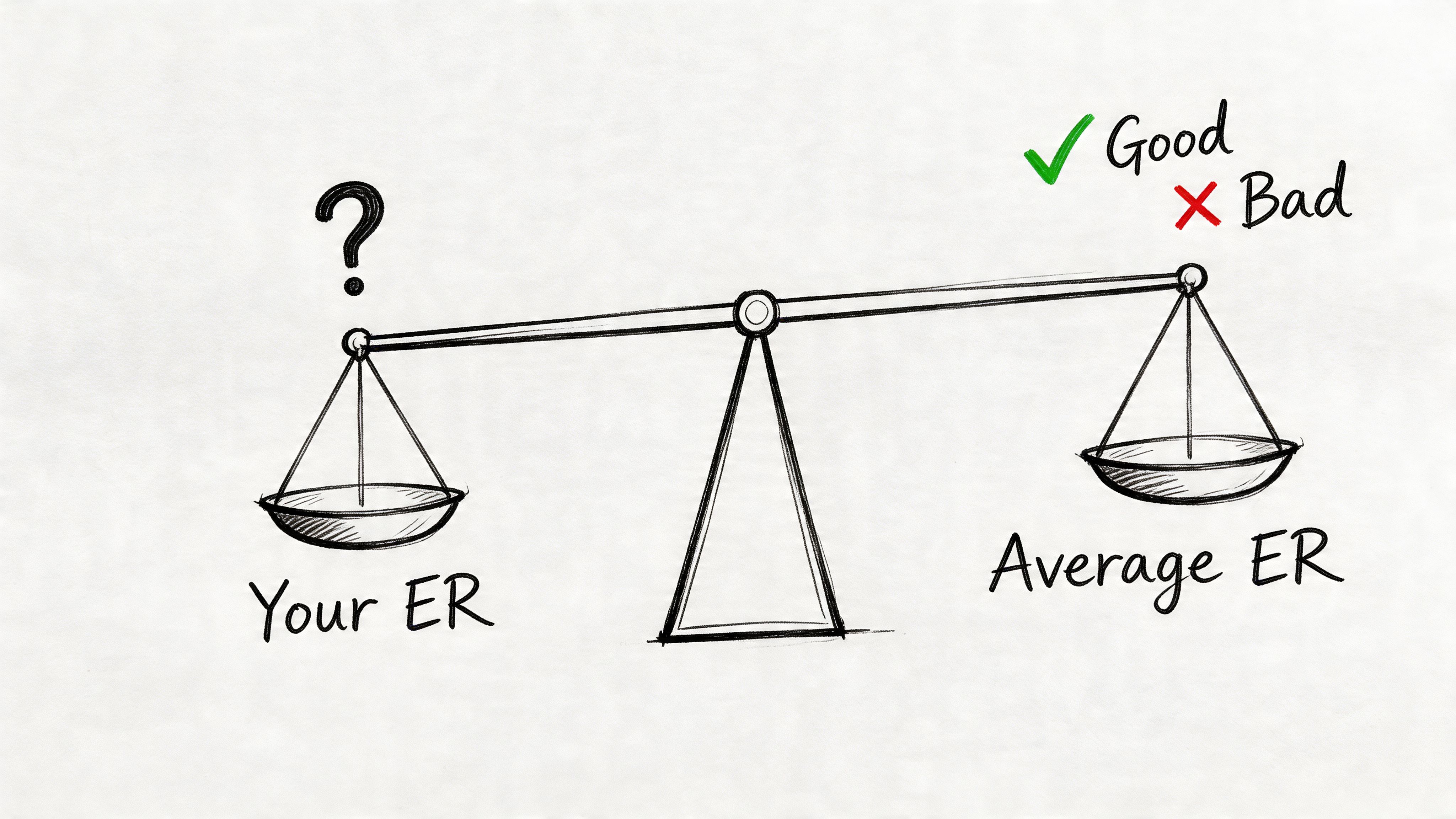 A hand-drawn sketch of a balanced scale comparing your ER to an average ER for social metrics.