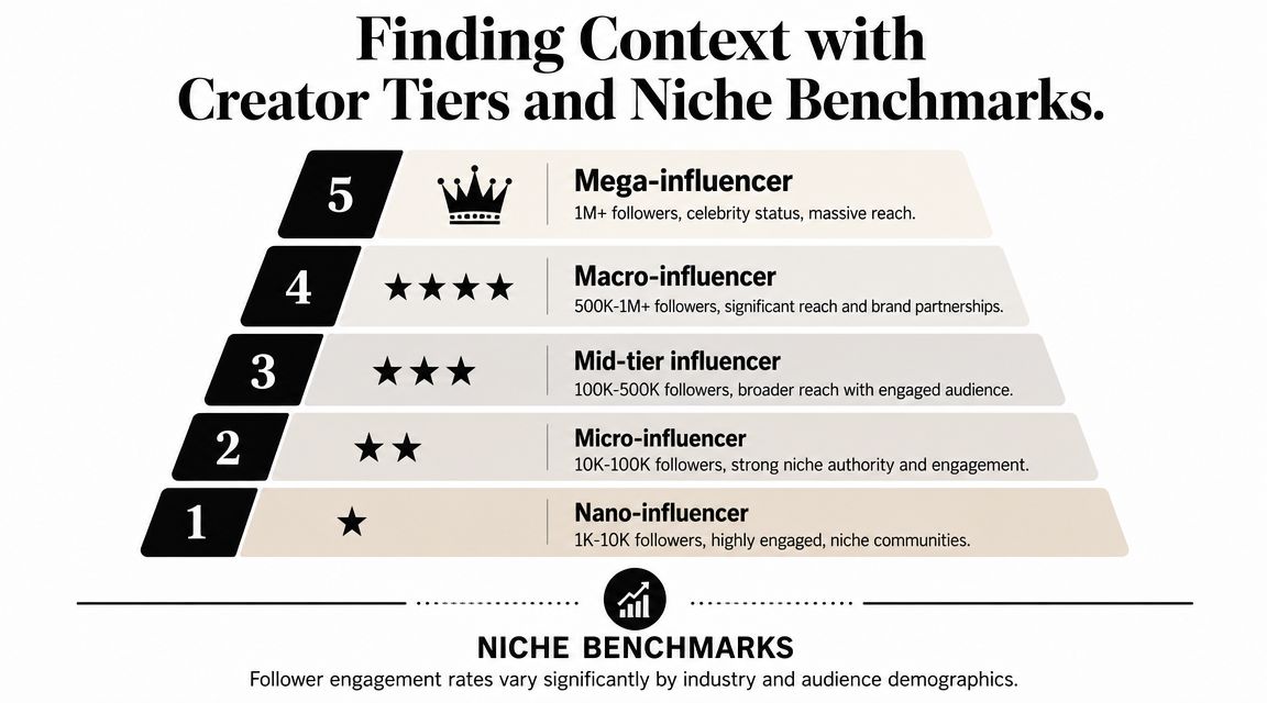 A tiered pyramid diagram illustrating five levels of influencer categories based on Instagram follower counts.